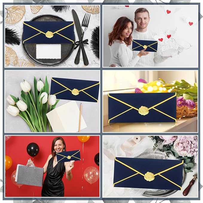 Business Envelopes with V-Flap,Gold Border 30 Pack #10 Envelopes Made of 150gsm Paper, Standard Envelopes with Gold Stickers for Office, Checks, Letter Mailing,9.45 * 4.13 Inches(Navy Blue)