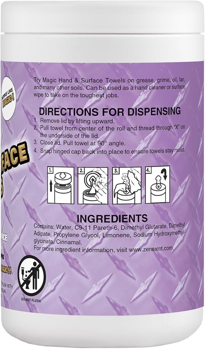 Magic Heavy Duty Cleaning Wipes - Single Sided Hand & Surface Shop Towels | Professional-grade Cleaning | Waterless | Moisturizing | Cleans Grease, Oil, Dirt, & more (6 Pack | 540 Sheets Total)