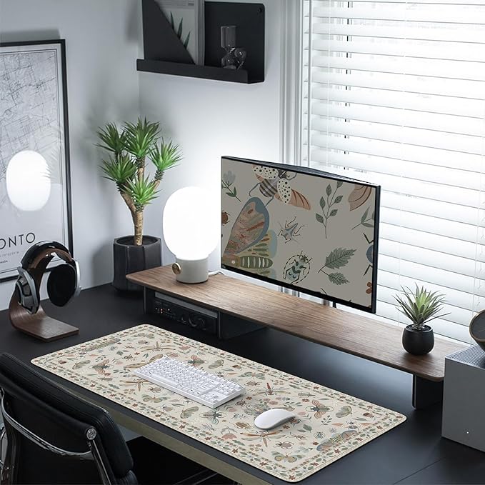 HAOCOO Desk Matt for Desktop,Cute Mouse Pad, Floral Desk Pad, Large Mouse Pad with Non-Slip Base, Waterproof Computer Mouse Mat for Gaming, Keyboard Mat Sets for Women Office Decor(Beige)