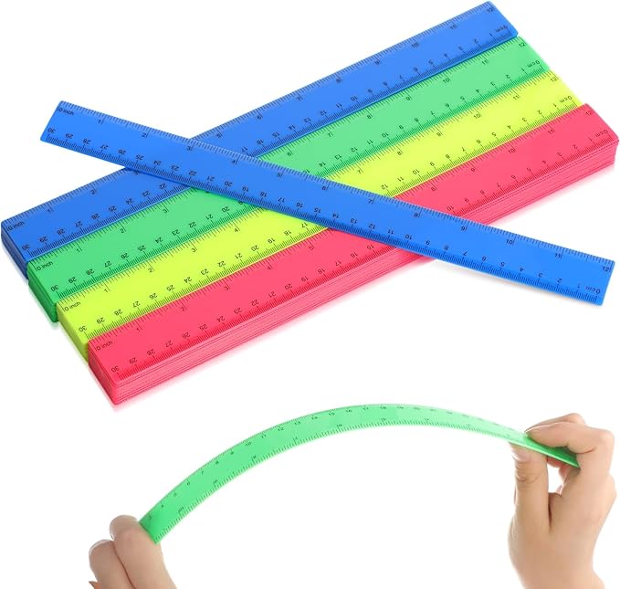 Zonon 50 Pcs 6 Inch/12 Inch Plastic Rulers Bulk Flexible Straight Rulers with Inches Centimeters First Day of School Gift Students Back to School Office Home Supplies(Colorful,12 Inch)