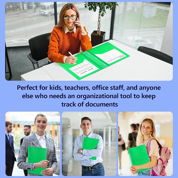 8 Pack Plastic Folders With 2 Pockets, Colorful Letter Size File Folders With Prongs and Business Card Slots for School Office