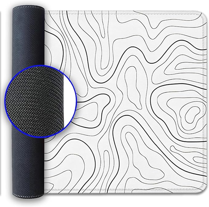 White Topographic Mouse Pad,Gaming Desk Pad with Stitched Edges Non-Slip Rubber Base Extended XL Mousepad Big Desk Mat for Office Home Work(27.5X11.8 Inch)