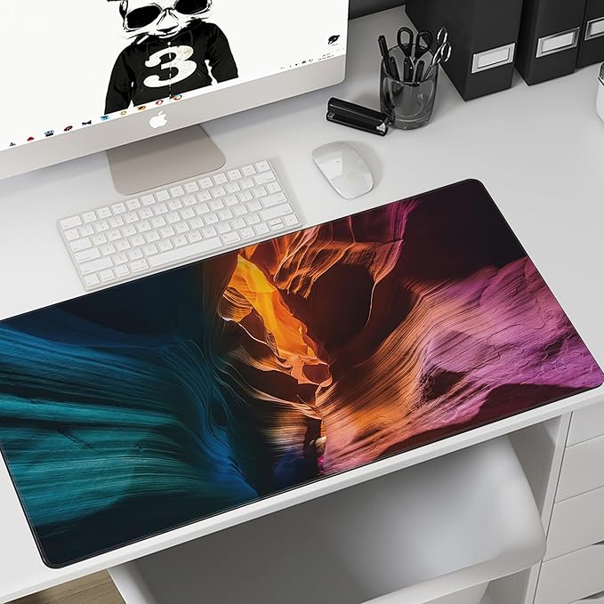 MIOAOSRT Desk Mat,Colored Rock Formations Extended Gaming Mouse Pad,Large Non-Slip Rubber Base Mousepad with Stitched Edges,Waterproof Mouse Mat Desk Pad for Office Game Home 35.4x15.75 in