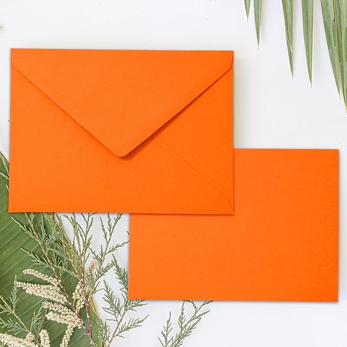 Whaline 50Pcs A7 Invitation Envelopes Set Burnt Orange Greeting Card Envelopes V-Flap Envelope Gift Card Sleeves for Fall Mailing Sending Card, 7.3x5.3 Inch