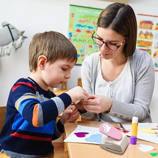 Craft Punch Shapes, Paper Cutter Hole Puncher for Kids, Paper Crafting, Scrapbooking, Card Making, DIY Confetti, Gift Tags, Memory Books (1, Random Color - Heart D, 1-3/4'')