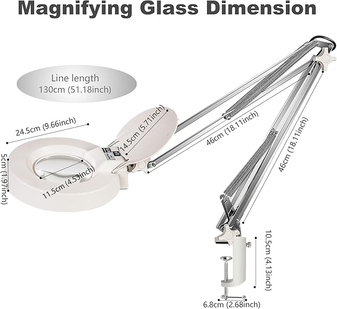 10X Magnifying Glass with Light and Stand,Desk Lamp with Real Glass Magnifier,Adjustable Stainless Steel Bracket Clip on,Lighted Magnifying Glasses for Close Work, Reading, Crafts, Jewelry, Sewing