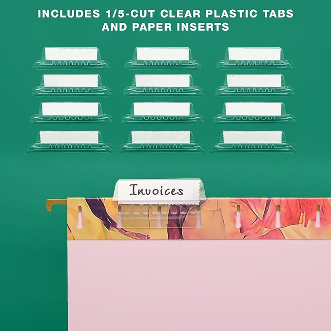 Global Printed Products Deluxe Designer Hanging File Folder Kit, Includes Metal Hanging Basket, 12 Hanging Folders, 24 File Folders, 1/3 Cut Tab, Assorted Positions, Letter Size (Abstract Floral)