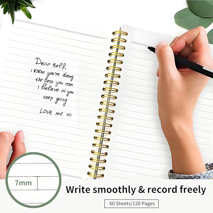 Spiral Journal Notebook, Hardcover Lined Journal for Women, Medium 6 x 8.4 in, 120 Pages Thick Paper, College Ruled Notebook for Writing, Work, Office, and School,Cute Daisy