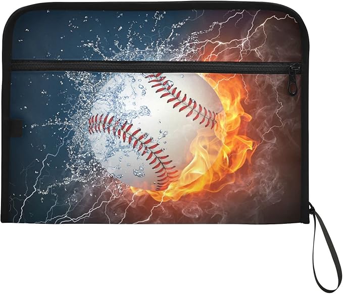 Gredecor Baseball Ball in Fire and Water Expanding File Folder 13 Pockets Sports Theme Expandable Filing Folders Accordion Document Files Organizer for A4 Letter Size Paper