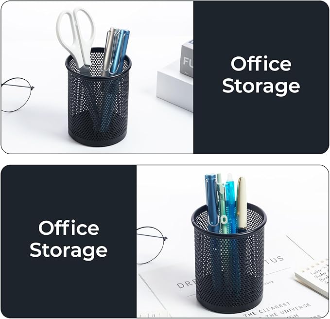 M&G Black Mesh Pen Holder, Metal Pencil Cup Holder Wire Mesh Pencil Holder for Desk Office School Organizer