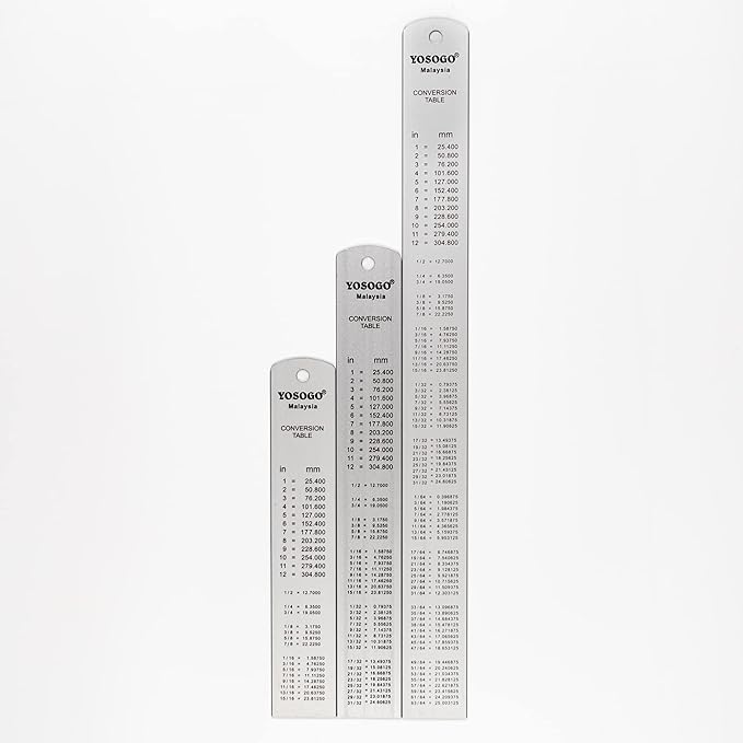 Set of 3 Aluminum Rulers of 6”, 8”, 12” in Inch and cm Scale W/Hanging Hole (Random Color)