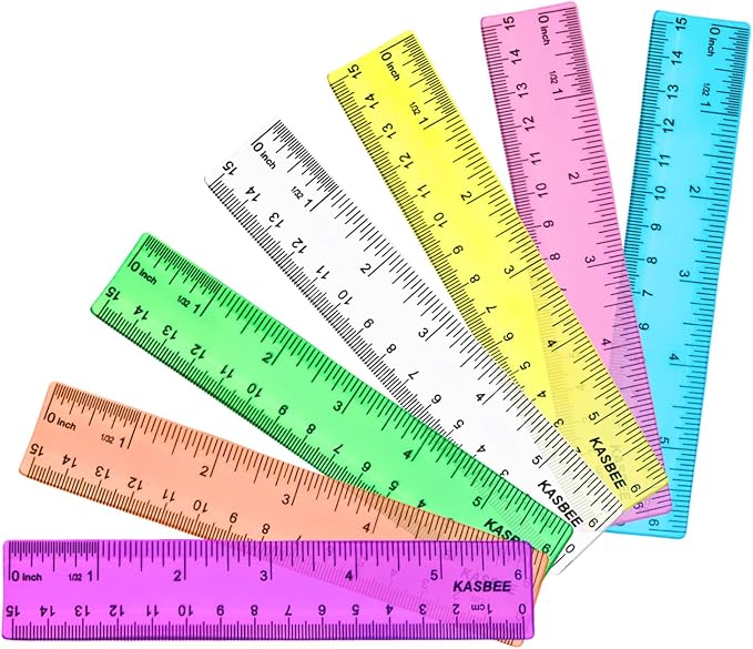 6 Inch Rulers, Colored Clear Rulers, Centimeters and Inches, Plastic Ruler for Kids, School, Home, Office, Pack of 7