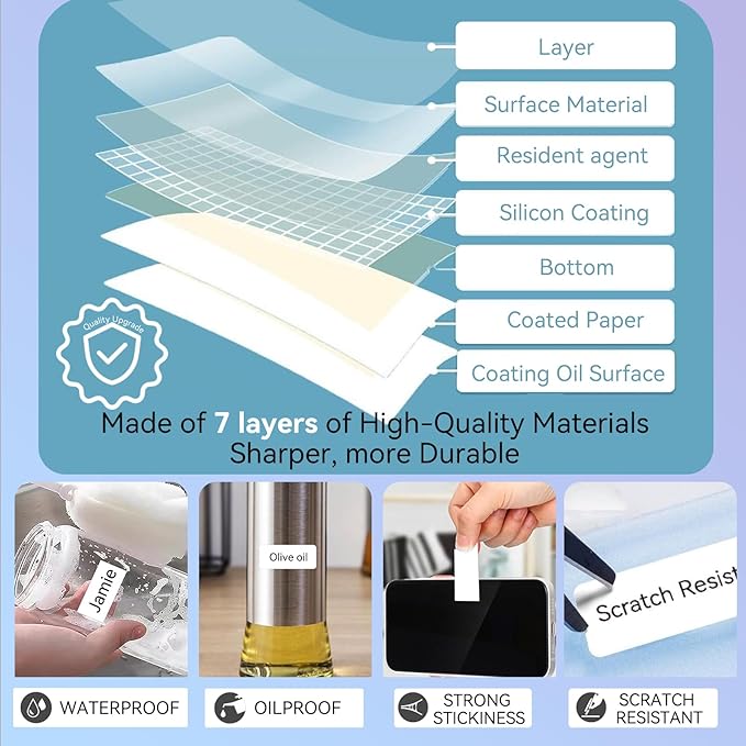 EEBBL D30 Label Maker Tape, Thermal Self-Adhesive 14x40mm (0.55"x1.57"), Compatible With D30 Portable Printer, 185 Labels/Roll (White)