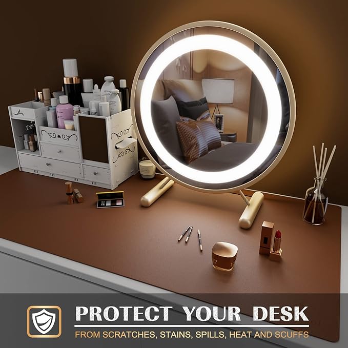 K KNODEL Large Office Leather Desk Mat, Mouse and Keyboard Pad, Computer and Laptop Mat, Desktop Protector and Cover, Writing Pad and Blotter (31.5"x15.7", Brown)