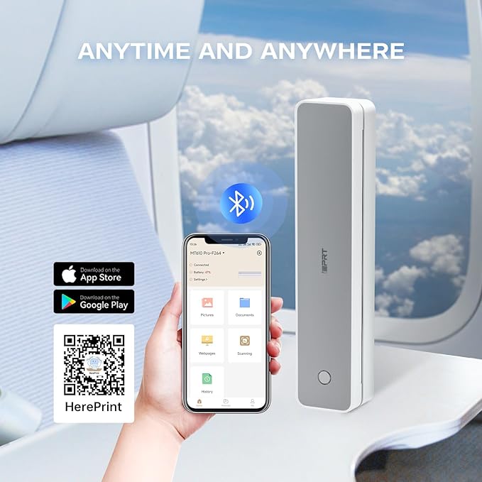 iDPRT Portable-Printer Wireless for Travel, 300DPI Inkless Thermal Small Printers for Home Use, Office, Vehicles, Mobile Bluetooth Printer Supports 8.5" x 11" US Letter, for Smartphone & PC,White