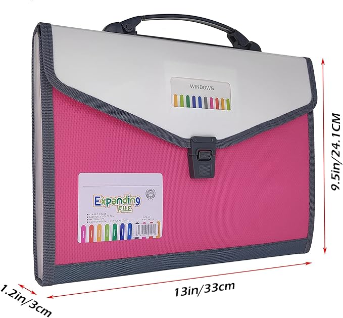 Expanding Accordion File Folder with Labels, 13 Pocket Document Organizer, Letter A4 Size, 1 Pack