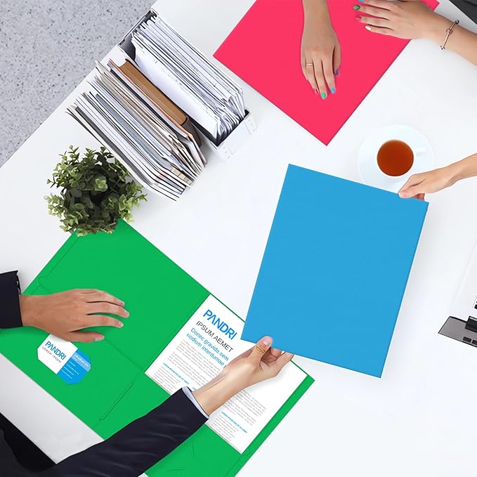 Two Pocket Folders, PANDRI 100 Pack 2 Pocket Folders, Letter Size Paper File Folder for School Office Home Business, Assorted 5 Colors