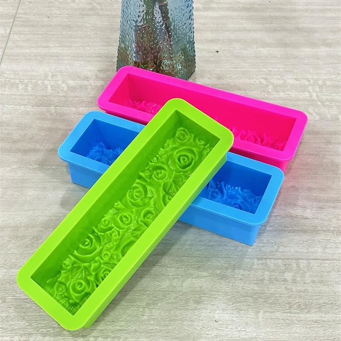 2 Pcs Flexible Rectangular Rose Soap Silicone Mold Flowers Craft Art Silicone Soap Mold Candle Making for Homemad Soap Crafts (Blue)