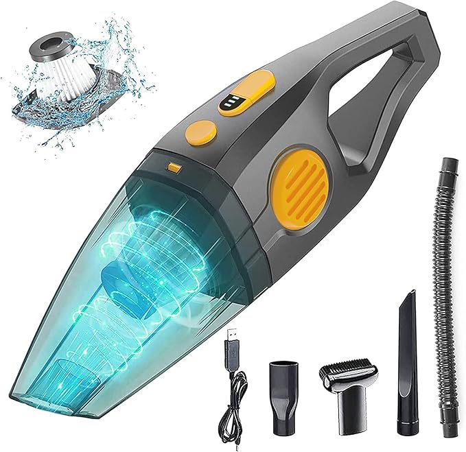 AZHZOLSK Dust Buster Upgrade Handheld Vacuum Cordless Yellow Rechargeable Handheld Vacuums 12000PA-16500PA High Power with Power Display for Car, Home, Office, Pet Hair Travel Cleaning Wet and Dry Use