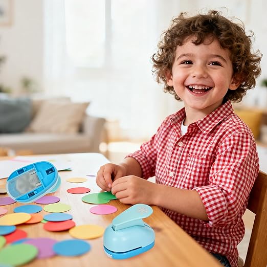 Craft Punches 8 Pack with 6 Sticker Paper, 1inch Hole Punch Shapes Medium Paper Shape Punches for Paper Craft DIY Scrapbooking