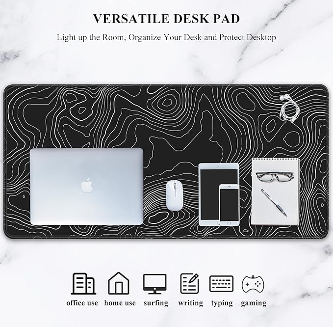 Auhoahsil Large Mouse Pad, XXL Desk Pad, Extened 35" x 15", Non-Slip Rubber Base, Stitched Edges, Superior Surface, Waterproof Keyboard Mat, Large Mousepad for Gamer, Office & Home, Black Contour