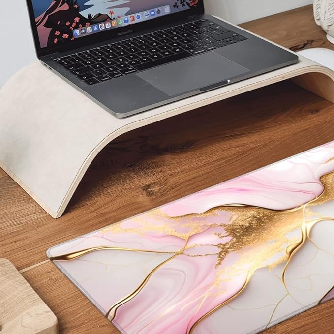 Desk Pad,Office Desk Mat 31.5"×11.8" Large Gaming Mouse Pad,Durable Extended Computer Mouse Pad,Waterproof Thick Big Mouse Pads with Non-Slip Rubber Base Office Home Pink Gold Marble