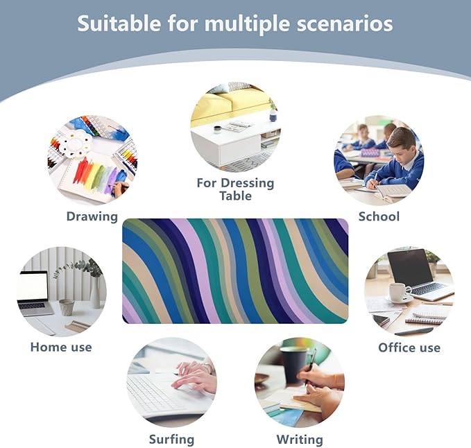 Mouse Pad Desk Mat Leather Desk Pad Large Gaming Desk Cover Protector Mat for Keyboard Computer Laptop Office Waterproof 47.2 x 23.6 Inch Swirls Waves