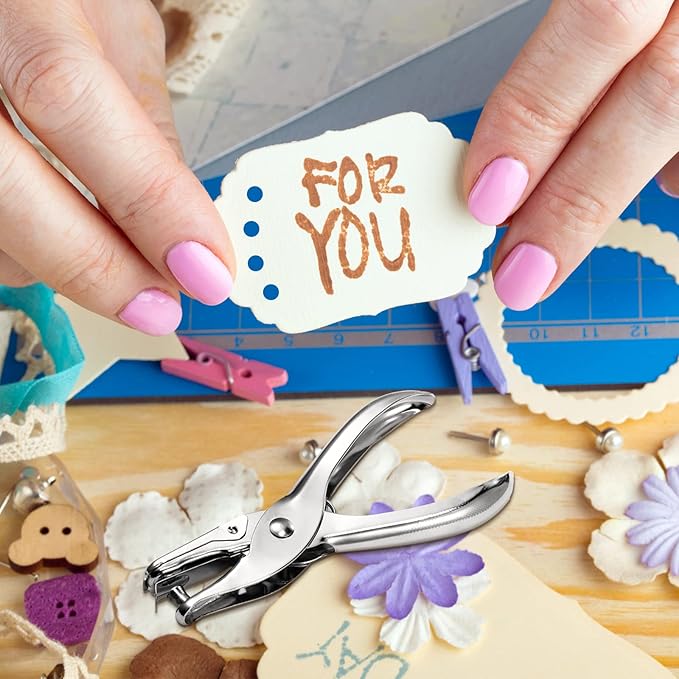 50 Pack 1 Hole Punch 1/4 Inch Single Hole Puncher Bulk Metal 5 Sheet Capacity Single Punch Set Silver Paper Punches for Greeting Cards Scrapbook Notebook Puncher Paper Hand Tool