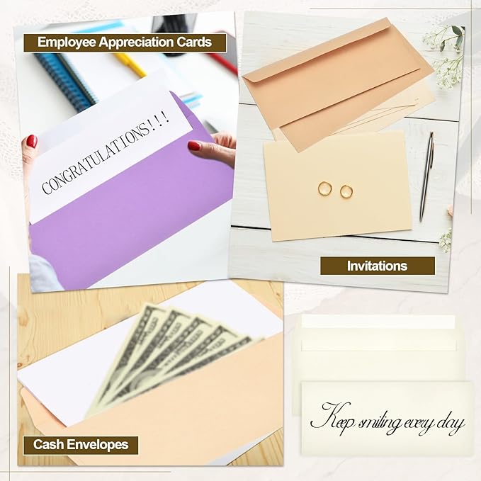 PATIKIL 100 Pack Beige #10 Business Envelopes, Colored Self Seal Letter Size Envelopes for Business Mailing Office Checks Invitation, 4-1/8 x 9-1/2 Inches