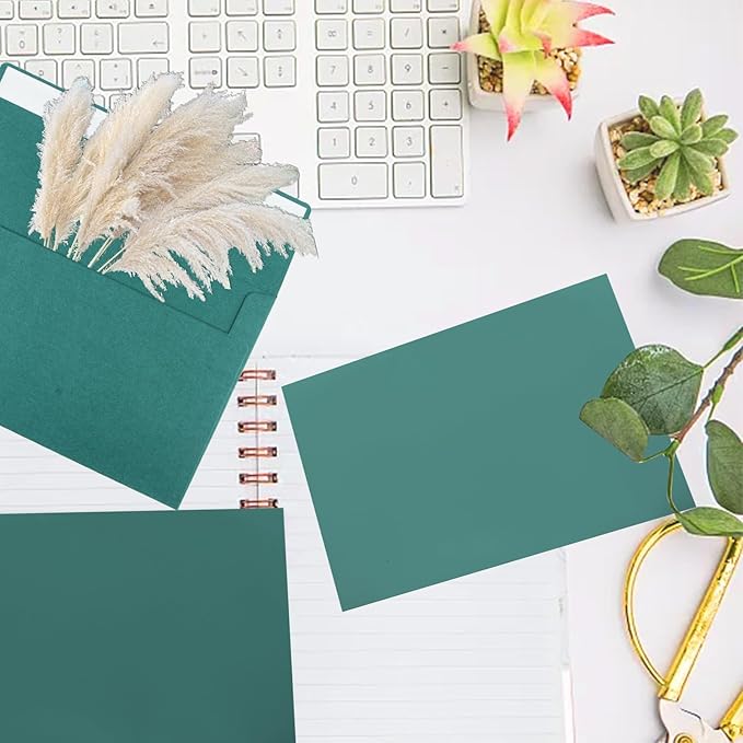 A7 Self Seal Envelopes, 50 Pack 5x7 Envelopes for Invitations, Greeting Cards, Mailings, Printable Invites, Weddings, Parties, Photos, Postcards, Standard Letter Size, Green