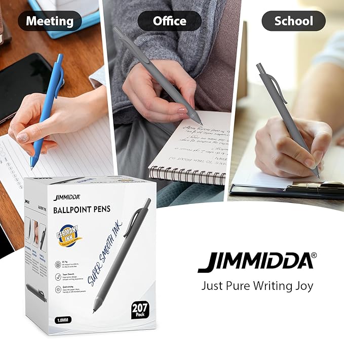 Pens Bulk, 207 Pack Ballpoint Black and Blue Ink, 1.0MM Medium Point Wholesale Retractable for Smooth Writing, Quick Drying No Bleed Journaling for Office School Supplies Home Work