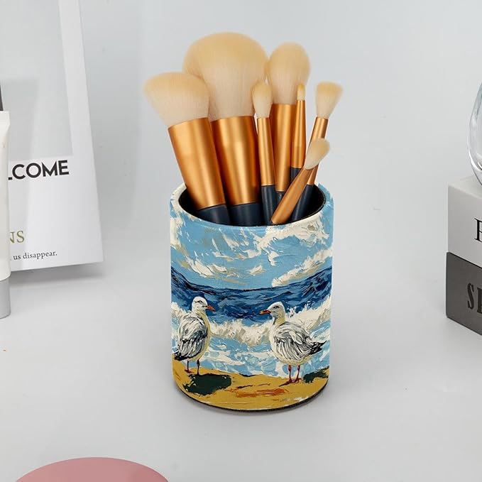 Beach Birds East Coast Ocean Pen Holder Stand Cup Pencil Holder Organizer Makeup Brush Holders for Home Office Desk