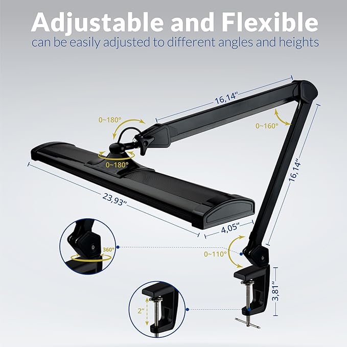 2300 Lumens Ultra Bright LED Desk Lamp โ Professional Eye Care Task Light 5 Level Adjustable Brightness & Color Temperature, for Home Office, Architecture, Beauty (CCT, Dimming, Black)