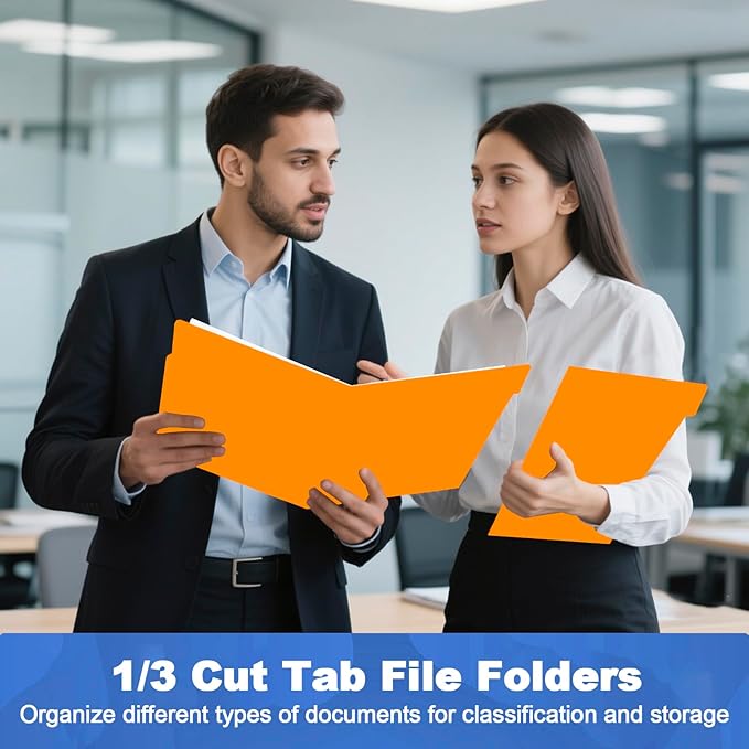 File Folder, HERKKA 120 Pack 1/3 Cut Tab File Folders, File Folders Great for Organizing and Filing, Letter Size, Orange