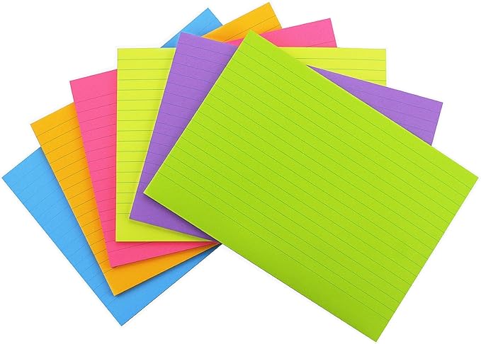 Early Buy Lined Sticky Notes with Lines 8x6 Self-Stick Notes 6 Bright Color 6 Pads, 45 Sheets/Pad