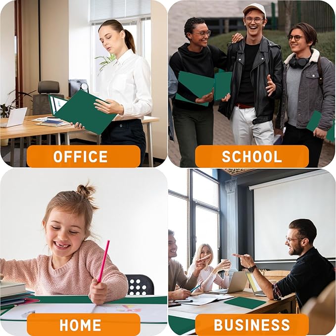 Zzrywuty File Folders with Pockets Letter Size, 25-Pack Paper Folders with Card Slot, Two Pocket Folders for School Students, Businessmen, Home and Office Workers(Dark Green)