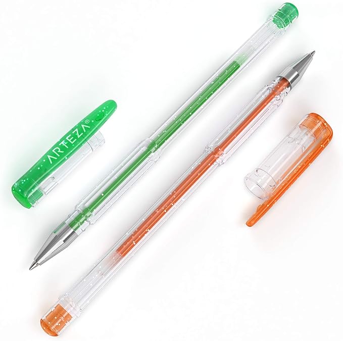ARTEZA Glitter Gel Pens, Set of 14 – Colored Ink Markers with Triangular Grip, 0.8–1.0 mm Tip for Adult Coloring, Drawing & Decorative Writing