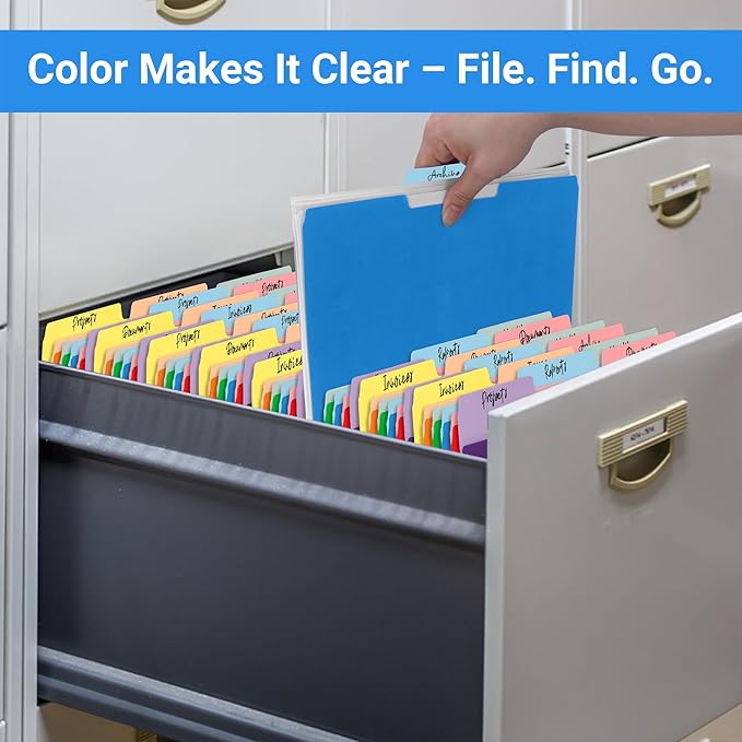 Letter Size File Folders – 1/3-Cut Tab, Durable Colored File Folders for Home, Office, and School Organization, 30-Pack
