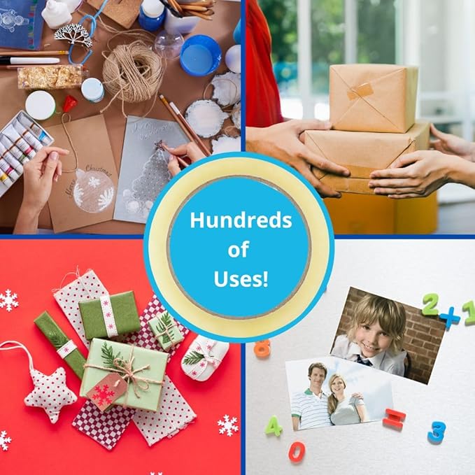 GTSE Premium Clear Tape, Dispenser & Heavy Duty Scissors, 1 inch x 217 feet, Strong Transparent Gift Wrap Tape for Home, Office, 12 Rolls