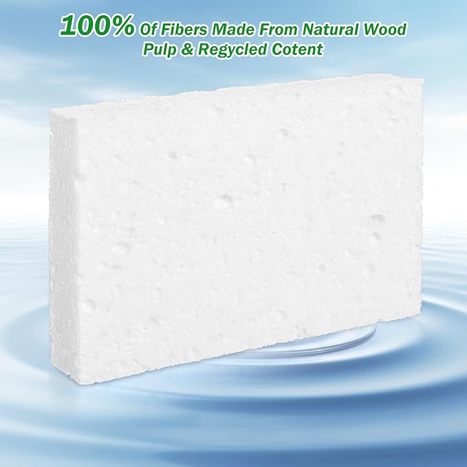 12 Pcs White Dishwashing Sponges, Super Water Absorption Reusable Natural Cellulose Sponges Cleaning Scrub Sponge for Washing Dishes DIY Craft No Damage to Tableware or Pots