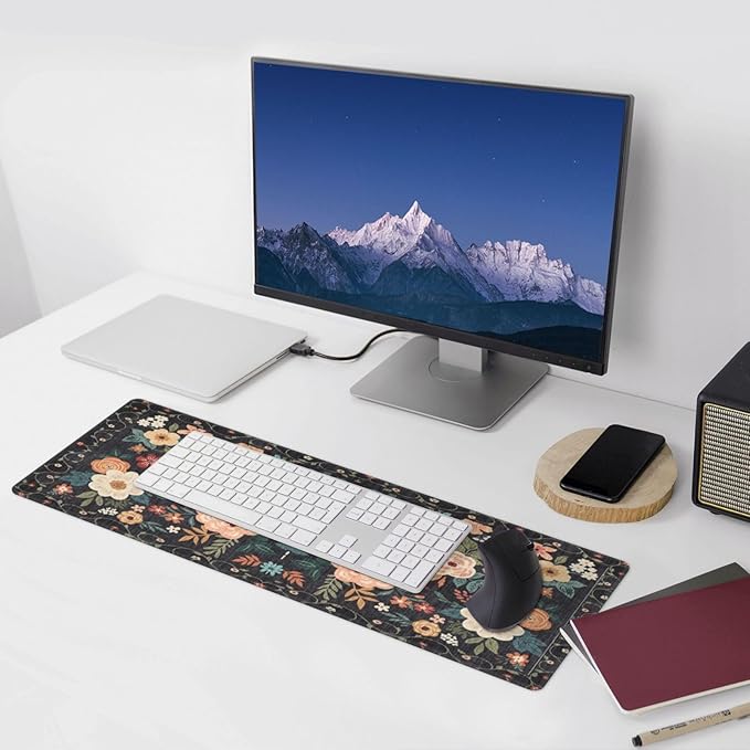 Gaming Mouse Pad, Large Non-Slip Rubber Base Mousepad, Keyboard Mouse Mat, Desk Pad with Stitched Edges, 31.5x11.8inch, Wilde Flower