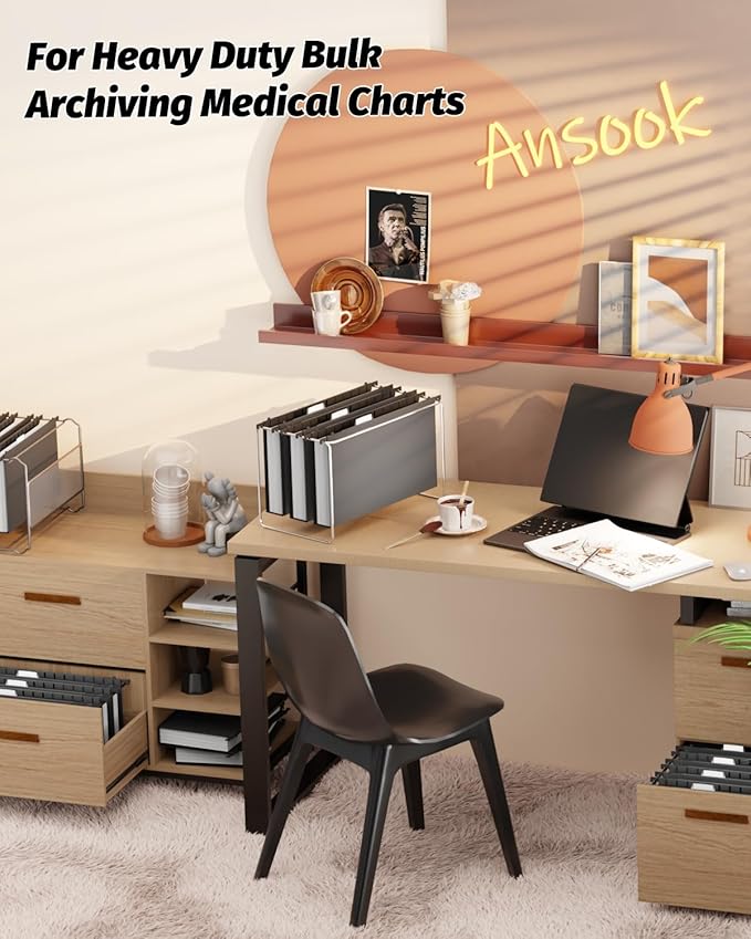 Ansook Extra Capacity Legal Size Plastic Hanging File Folders,12 Pack Reinforced Legal Hanging Folder with Heavy Duty 2 Inch Expansion,Filing Cabinet Folder,for Bulky Files, Medical Charts,Black