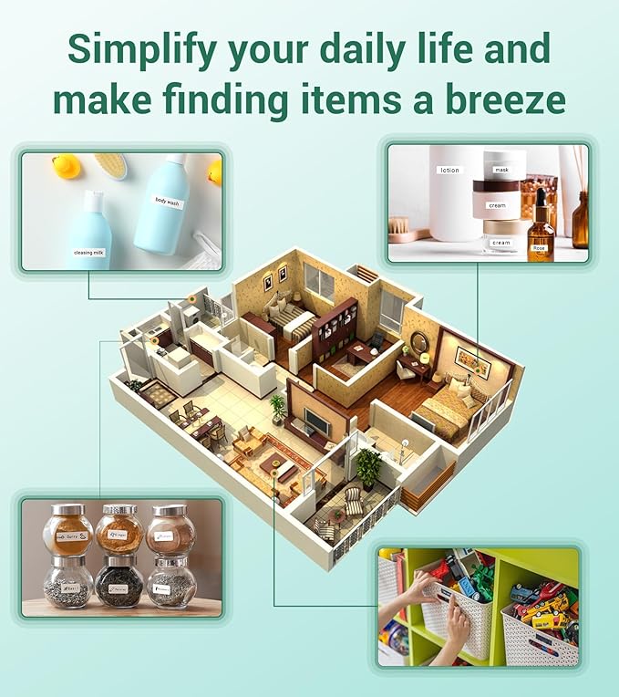 Vixic Label Maker, D210S Label Maker Machine with 4 Laminated Tapes, 12mm Labeler Labelmaker with QWERTY Keyboard, Print Different Fonts Frame Barcode for Home Office School, Green