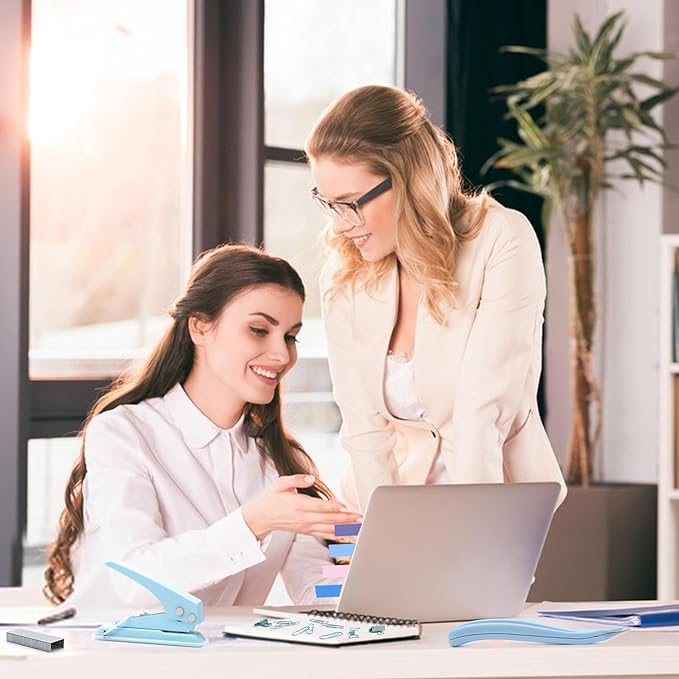 Blue Office Supplies,UPIHO Blue Desk Accessories,Stapler and Tape Dispenser Set for Women with Stapler,Tape Dispenser,Magnetic Staple Remover,Staples,Clips,Hole Punch and Tabs,School Supplies