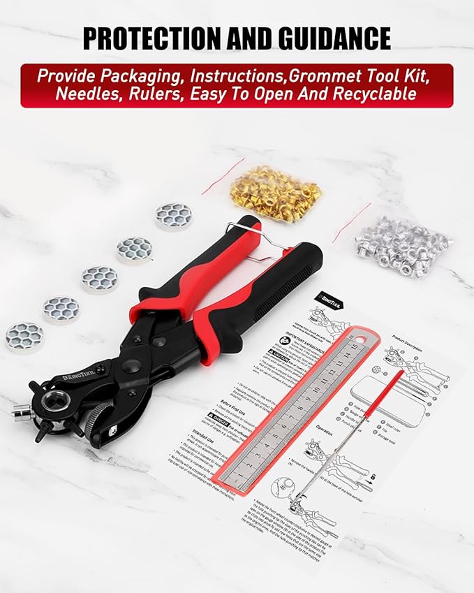 KingTool 2 in 1 Professional Leather Hole Punch with Grommet kit - Perfect for Belts, Watch Bands, Straps, Dog Collars, Saddles, Shoes, Fabric, DIY Home or Craft Projects