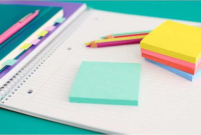 Post-it Super Sticky Notes, 5 Sticky Note Pads, 3 x 3 in., School Supplies, Office Products, Sticky Notes for Vertical Surfaces, Monitors, Walls and Windows, Fresh Mint