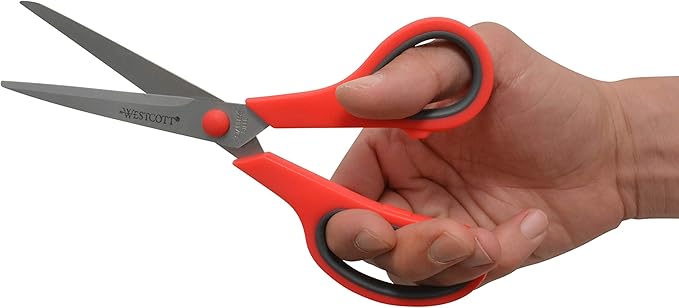 Westcott 8" Straight Stainless Steel Soft Handle Scissors, Assorted Colors, Pack of 15
