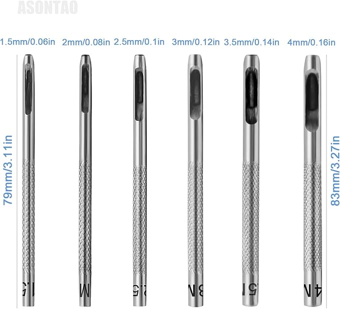 6PCS Hollow Leather Hole Punch Set (1.5mm-4mm) for Belts, Watch Bands, Leather Craft, Round Hole Punch Tool for Belt, DIY, Leatherworking, Repair Tools -ASONTAO