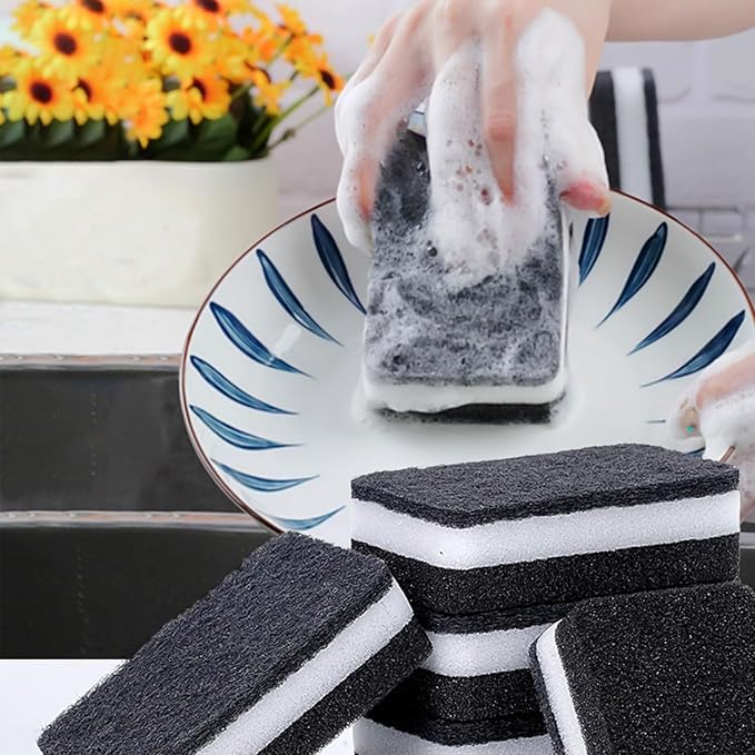 Kitchen Cleaning Sponges, 6 Pack Heavy Duty Scrub Sponges Cleans Fast Non-Scratch Sponge for Washing Dishes and Cleaning Kitchen (Black)