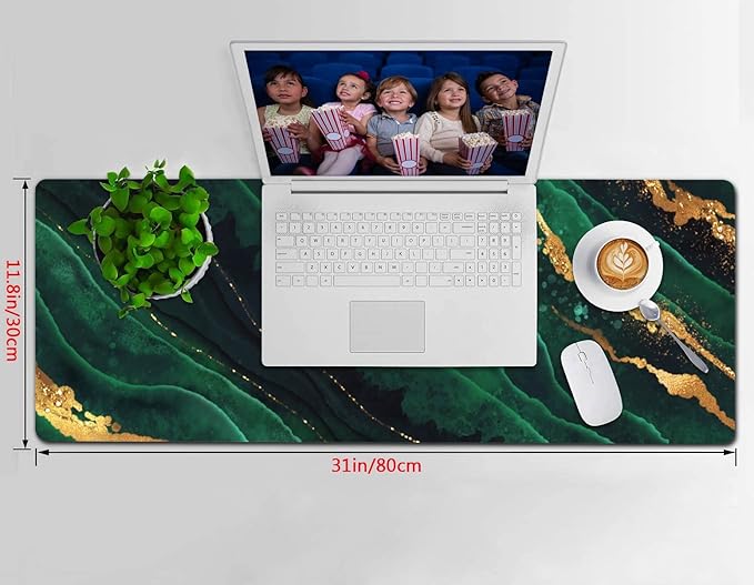 Extended Gaming Mouse Pad (31.5 X 11.8 in), Large Non-Slip Rubber Base Mousepad,Keyboard Mouse Mat Desk Pad for Work, Game, Office, Home - Black Green Gold Marble, MOU-06